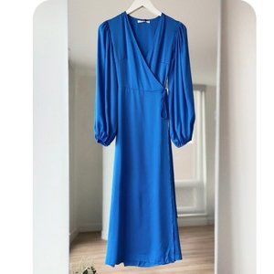 GLAMOROUS Blue Satin Midi Dress (new with tags!)